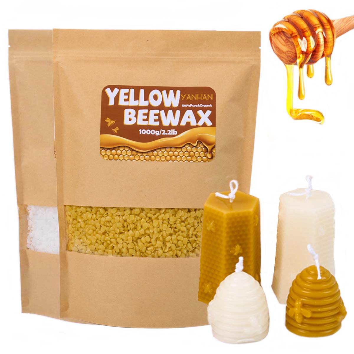 Beeswax Taper Candle - 1000g puro natural granular branco amarelo